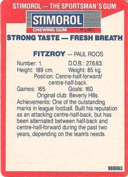 1990 AFL Scanlens Stimorol #62 Paul Roos Back